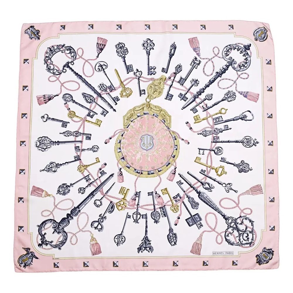 Hermes Pink and Gold Key Motif Scarf